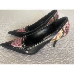 MARINO FABIANI Y2K Sz 6.5 Pink Snake-Print Embossed Leather Women's Black Heels